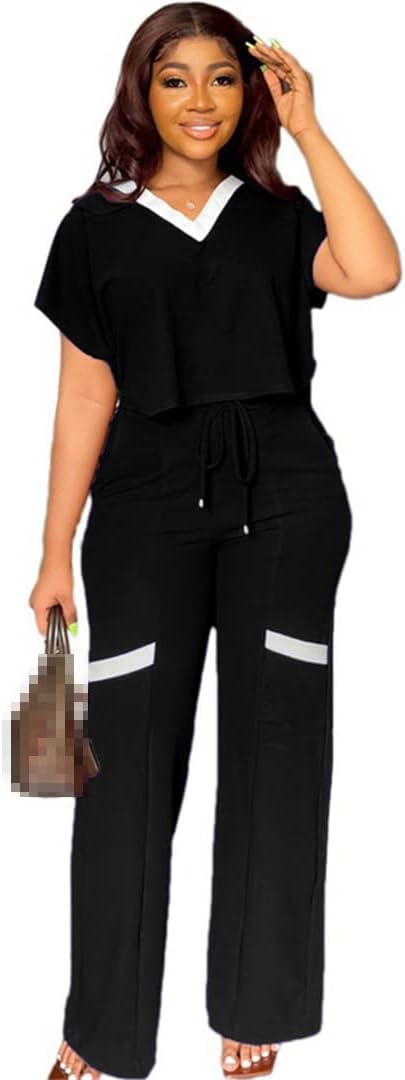 African Clothes Women 2 Piece Set T Shirt Tops and Pant Suits Set Summer Splice Fashion Office Lady Africa Clothing Outfits - Image 9