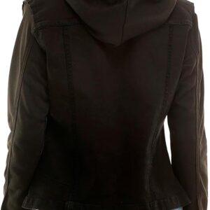 Amazing Ladies' Denim Jacket with Fleece Hoodie - Presents for Women - Fashion Women Clothing - Black, M