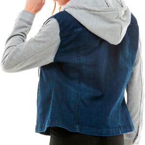 Amazing Ladies' Denim Jacket with Fleece Hoodie - Presents for Women - Fashion Women Clothing - Dark Washed, S