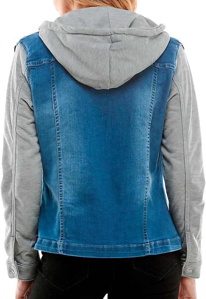 Amazing Ladies' Denim Jacket with Fleece Hoodie - Presents for Women - Fashion Women Clothing - Light Washed, M