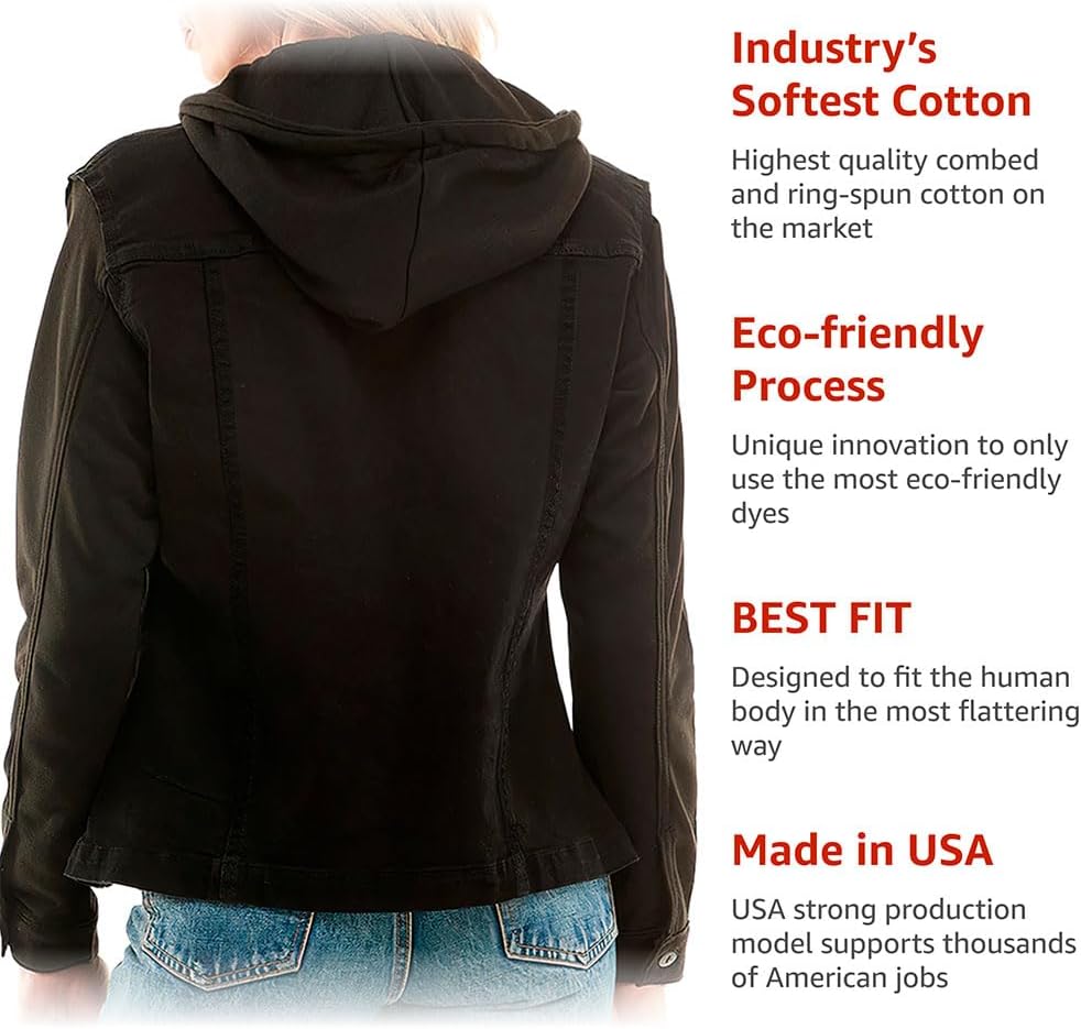 Amazing Ladies' Denim Jacket with Fleece Hoodie - Presents for Women - Fashion Women Clothing - Medium Washed, M - Image 5