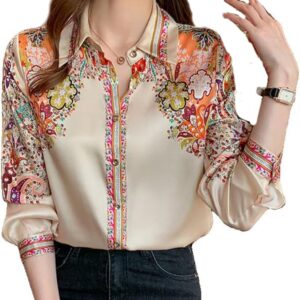 Autumn Long Sleeve Shirts Casual Spring Fashion Floral Ladies Clothes Elegant