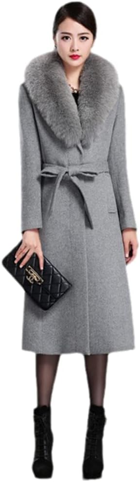 Autumn Winter Women Fashion Belt Coat Warm Color Long Jacket With Pocket Ladies Outwear Slim Fur Collar Clothing For Womens