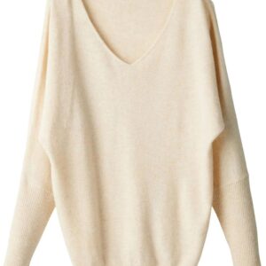 Cashmere Sweater Women Clothing Warm Top Knitted V-Neck Pullover Women Sweater Business Work Creamy-White M