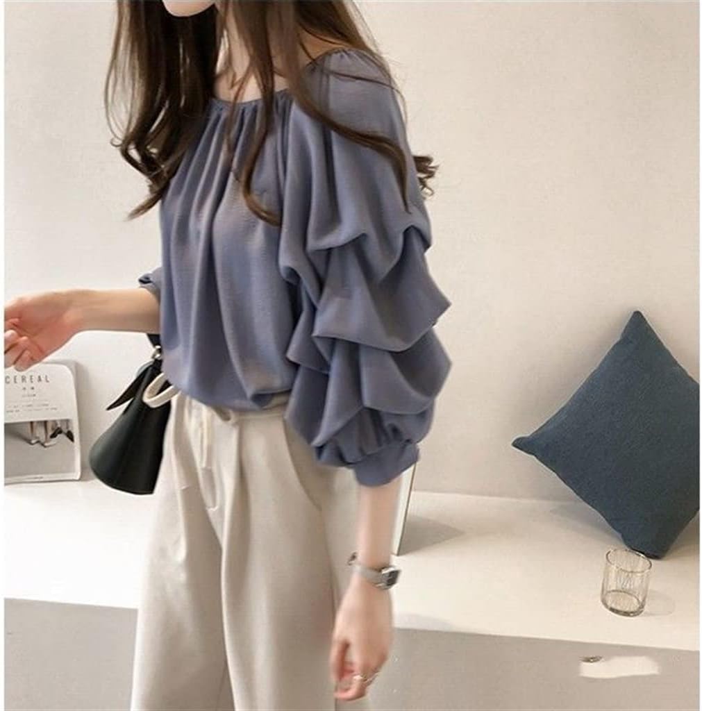 Chiffon Slash Neck Women Shirt SleeveLoose Spring Autumn Intellectual Women's Clothing - Image 6