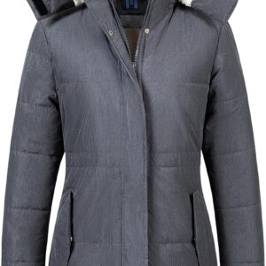 CREATMO US Women's Thicken Sherpa Winter Coat Puffy Warm Snow Jacket With Removable Hood