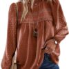 Falechay Womens Fall Tops Crewneck Long Sleeve Shirts Casual Chiffon Blouses Flowy Lace Hem Boho Clothing Trendy 2025