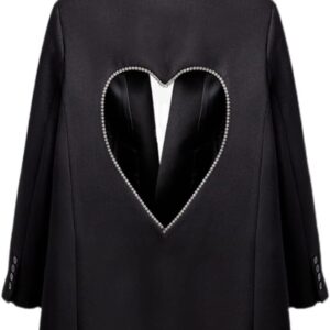 Fashion Black Blazers for Women Patchwork Heart Pattern Notched Long Sleeve Casual Coats Female Autumn Clothes