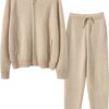 Fashion Zipper Suit Winter Cashmere Knitted Sweater Women Cardigan and Pants Two-Piece Female Clothes