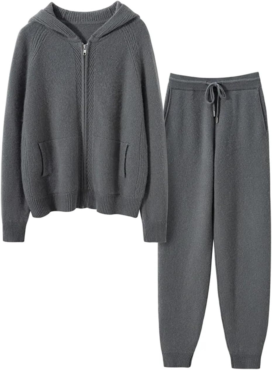 Fashion Zipper Suit Winter Cashmere Knitted Sweater Women Cardigan and Pants Two-Piece Female Clothes - Image 4