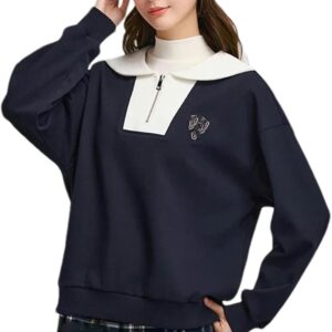 JOHAFXC Sweatshirt Women Lapel Clothing Loose Dropped Shoulder Winter Tops