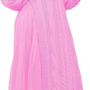 KANSOON Two Piece Fall Outfits for Women Long Lantern Sleeve Slit Sweater Dress and Maxi Tulle Skirt Set with Belt