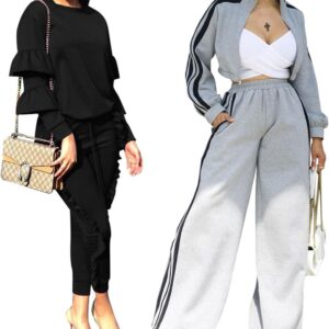 KANSOON Womens Sweatsuits 2 Piece Set High Waisted Sweatpants Fall Fashion Winter Clothes X-Large
