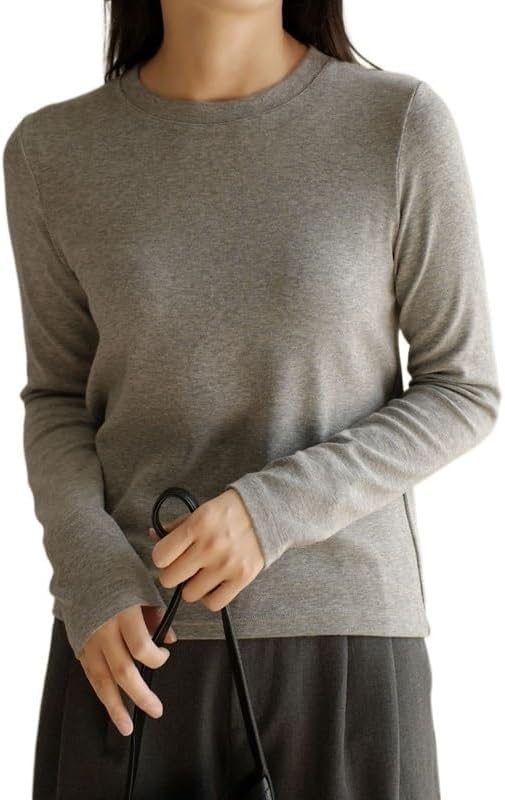 MVUYO Autumn and Winter Clothing Light Soft Waxy Women O Collar Base Shirt Stretch Long Sleeve - Image 2