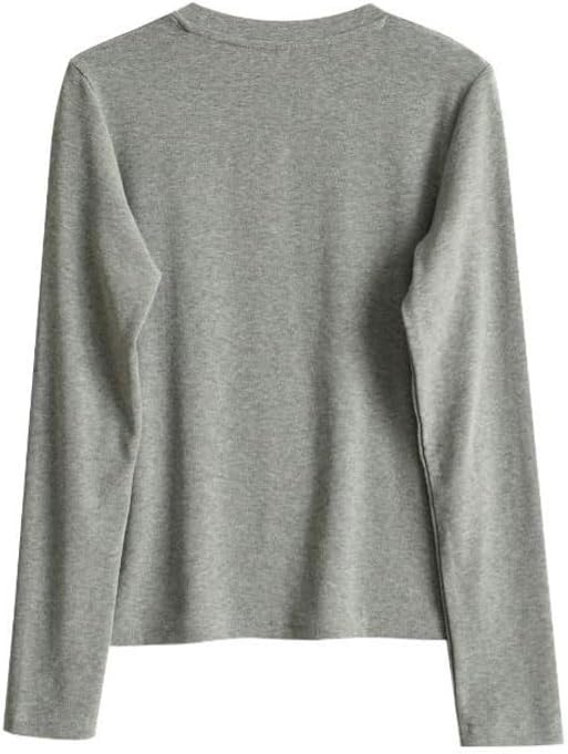 MVUYO Autumn and Winter Clothing Light Soft Waxy Women O Collar Base Shirt Stretch Long Sleeve - Image 3