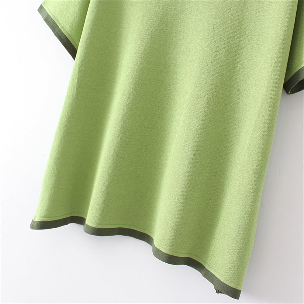 MVUYO T-Shirt for Women Clothes Fashion Casual Ice Silk Knitted Tops Peach Collar Contrast Color Tee(3XL) - Image 5