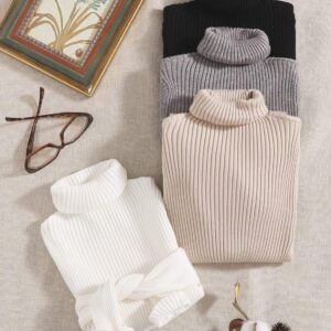 MyLantu Women's Sweater 2022 4pcs Turtle Neck Ribbed Knit Sweater Women's Clothing (Color : Multicolor, Size : Large)