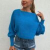 MyLantu Women's Sweater 2022 Dolman Sleeve Ribbed Knit Sweater Women's Clothing (Color : Blue, Size : Medium)