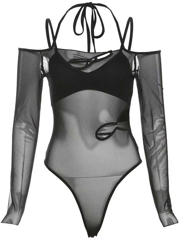 NSUQOA JSEIAJB Women's Clothing Tops Fashion Straight Neckline Long Sleeves Jumpsuit