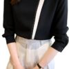 Office Lady V Neck Black Long Sleeve Tops Comfortable T Shirts Spring Autumn Women's Clothing