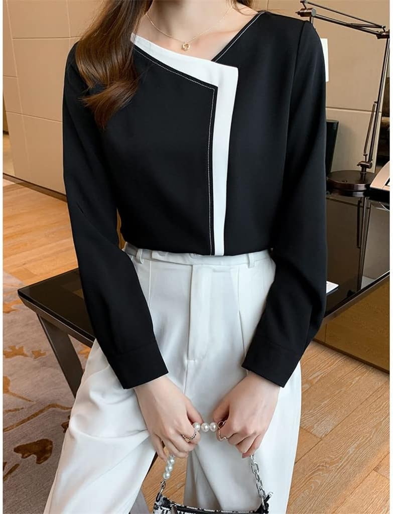 Office Lady V Neck Black Long Sleeve Tops Comfortable T Shirts Spring Autumn Women's Clothing - Image 3