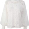 Office White Lace Shirts Women Floral Mesh Blouses Women Fashion Lantern Sleeve Clothing Tops Chemise Femme