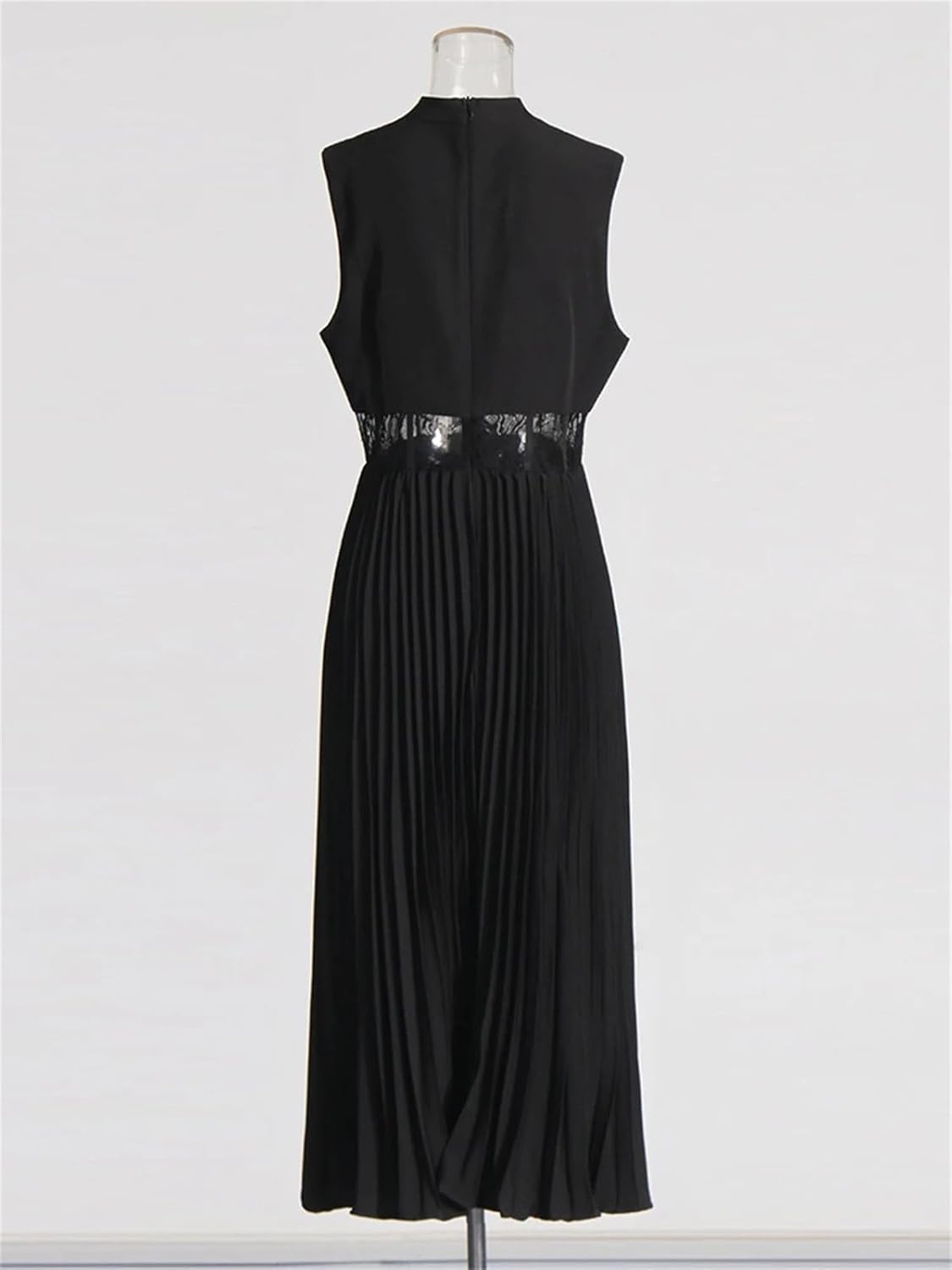 Patchwork Lace Dresses for Women V Neck Sleeveless High Waist Tunic Elegant A Line Dress Fashion Clothing - Image 2