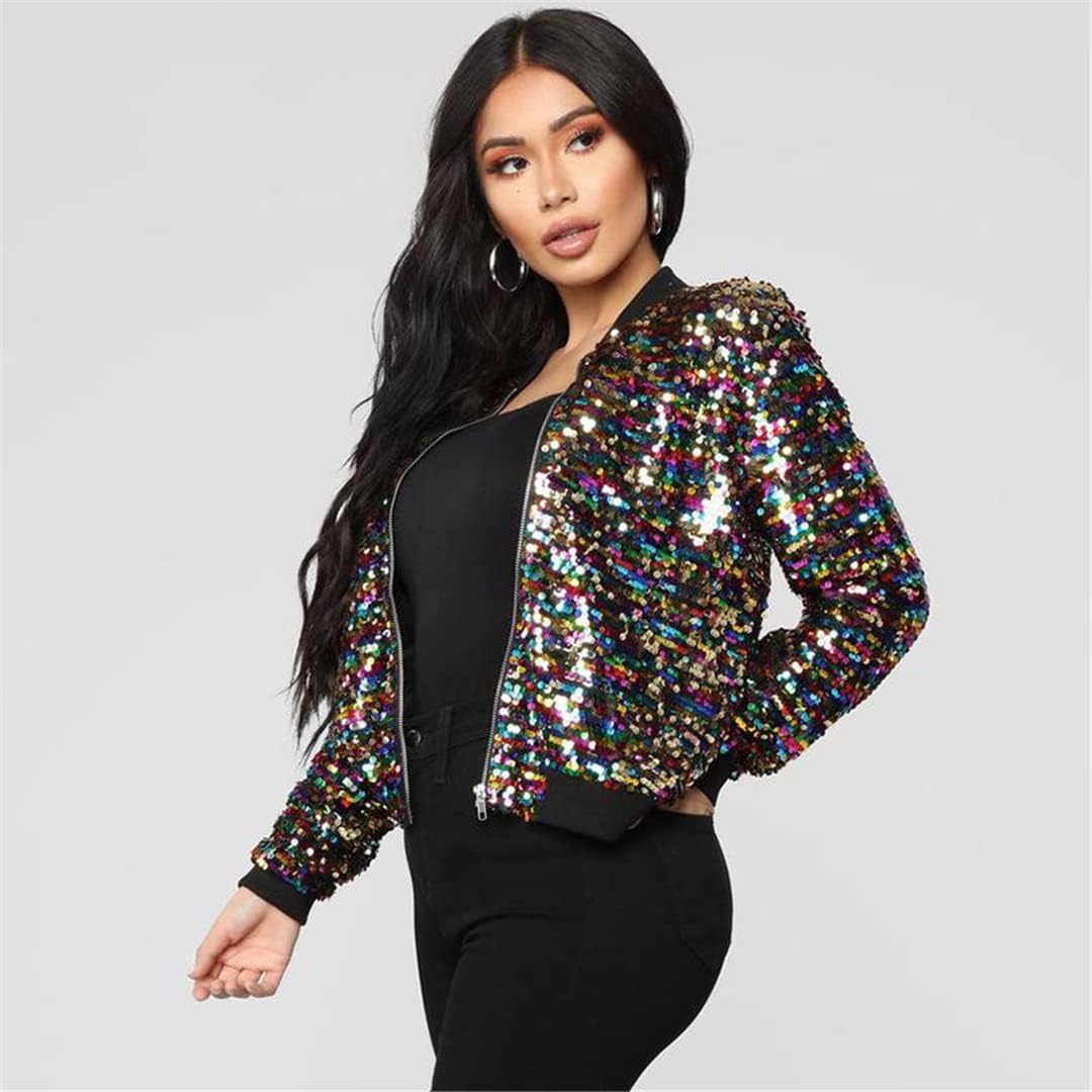 Sequin Bomber Jacket Women Glitter Fashion Long Sleeve Coat Zipper Cool Street Club Wear Spring Autumn Outwear Clothing - Image 2