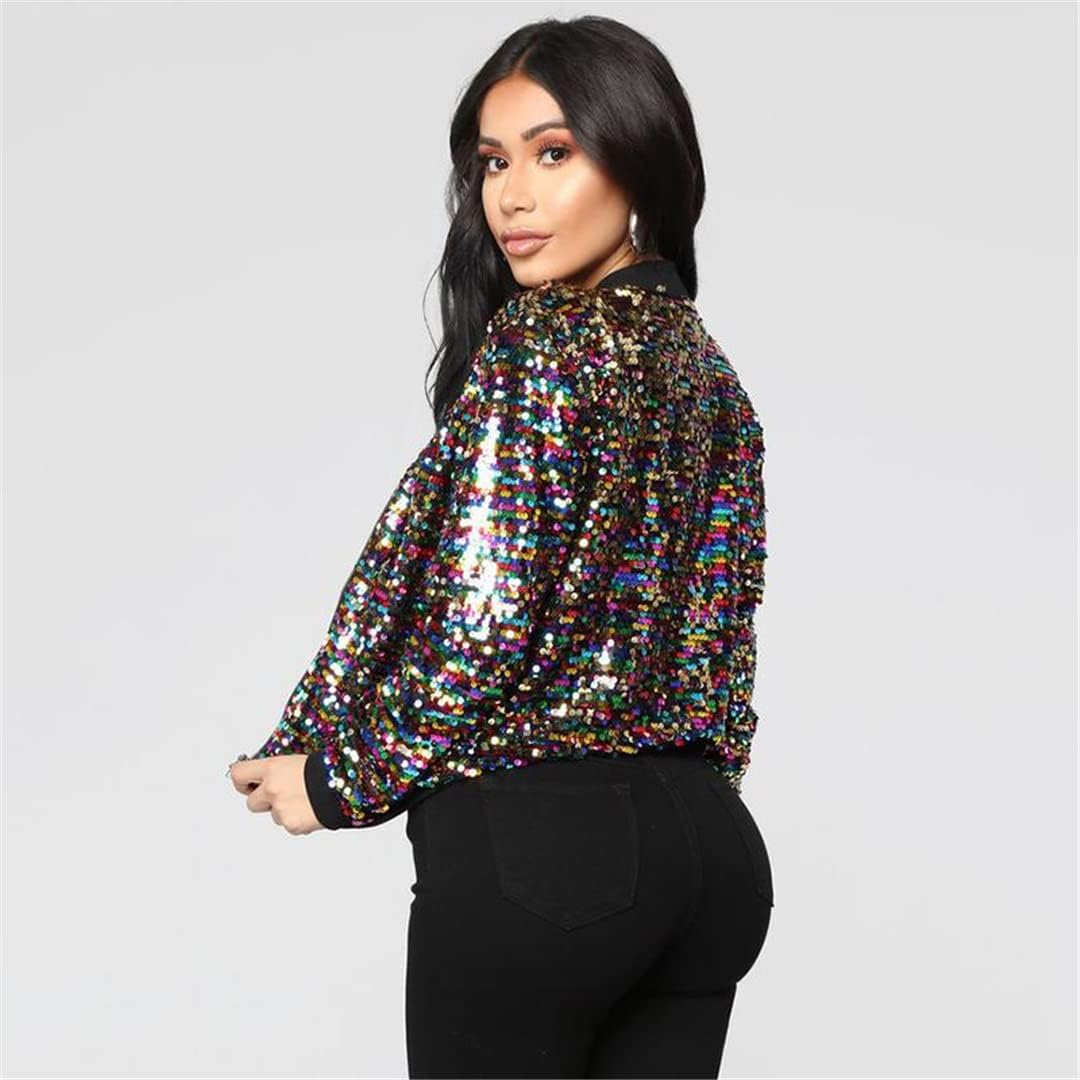 Sequin Bomber Jacket Women Glitter Fashion Long Sleeve Coat Zipper Cool Street Club Wear Spring Autumn Outwear Clothing - Image 5