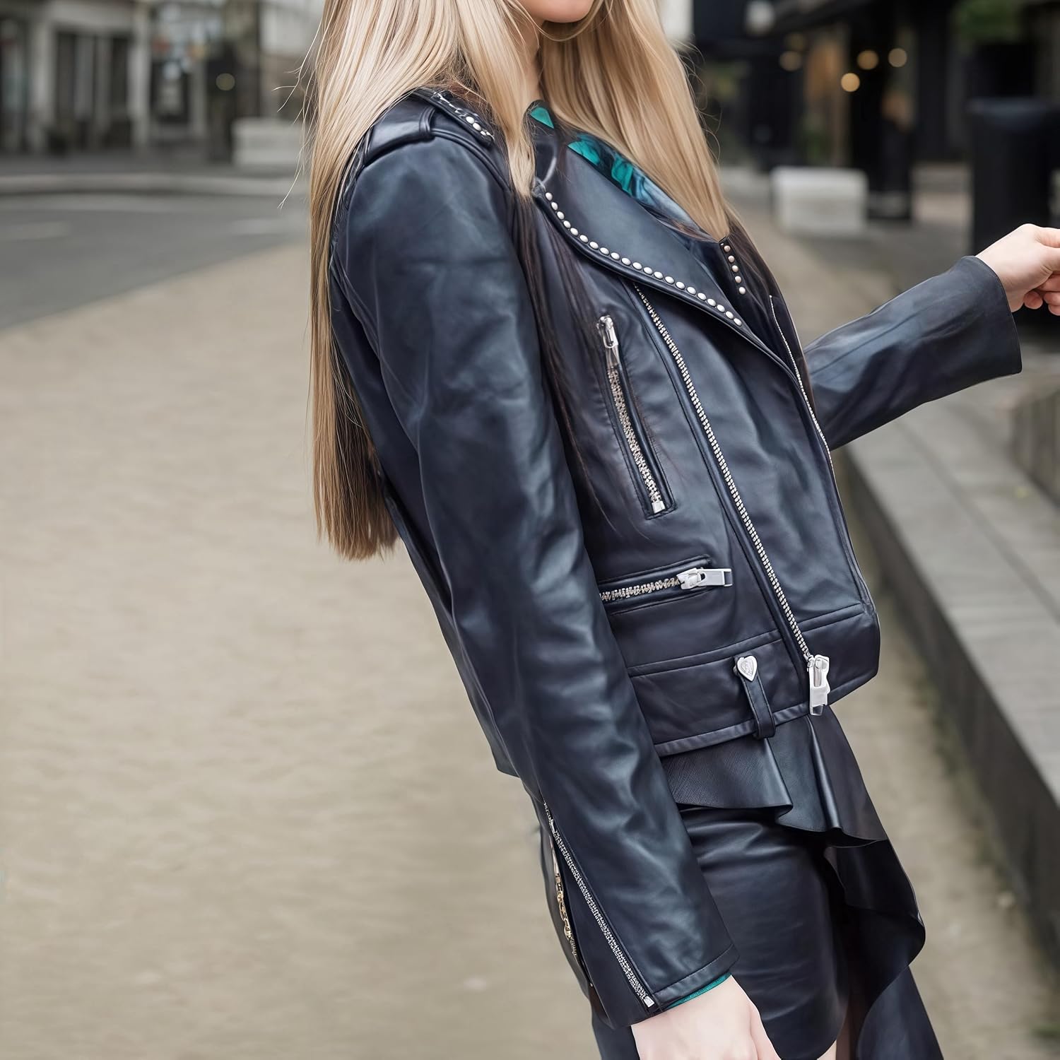 shamofeng Women Leather Jackets Motorcycle Bomber Leather Coats Moto Biker Coat Spring Fall Outfits Fashion Clothes - Image 9