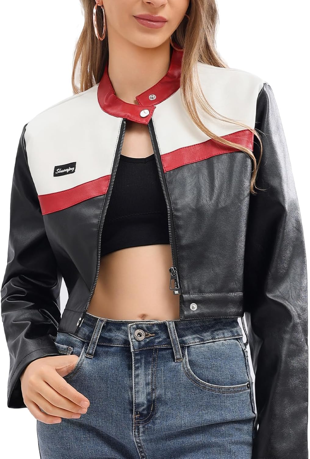 shamofeng Women Leather Jackets Motorcycle Bomber Leather Coats Moto Biker Coat Spring Fall Outfits Fashion Clothes - Image 10