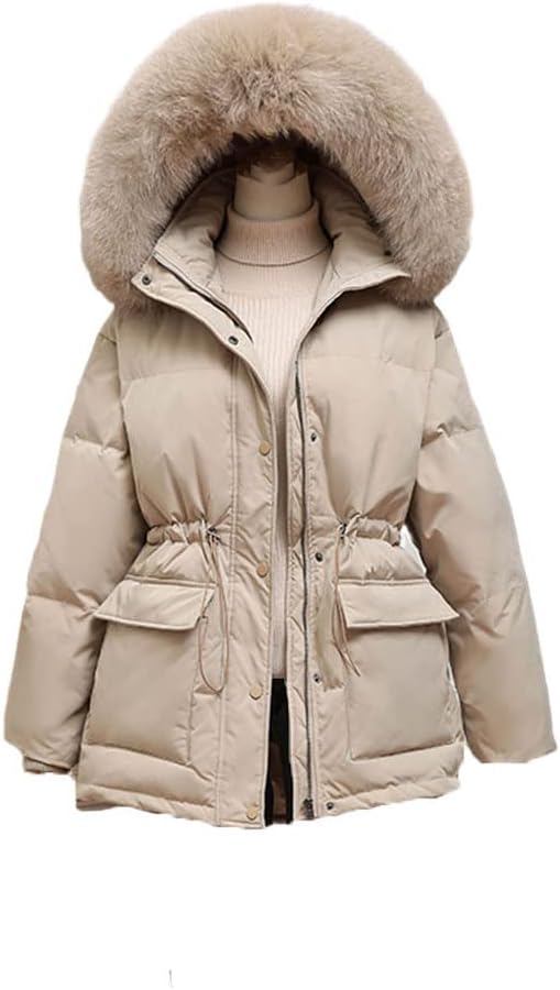 White Duck Down Coat Winter Women Fashion Hooded Collar Thicken Warm Feather Clothing Female Parka Overcoat - Image 3