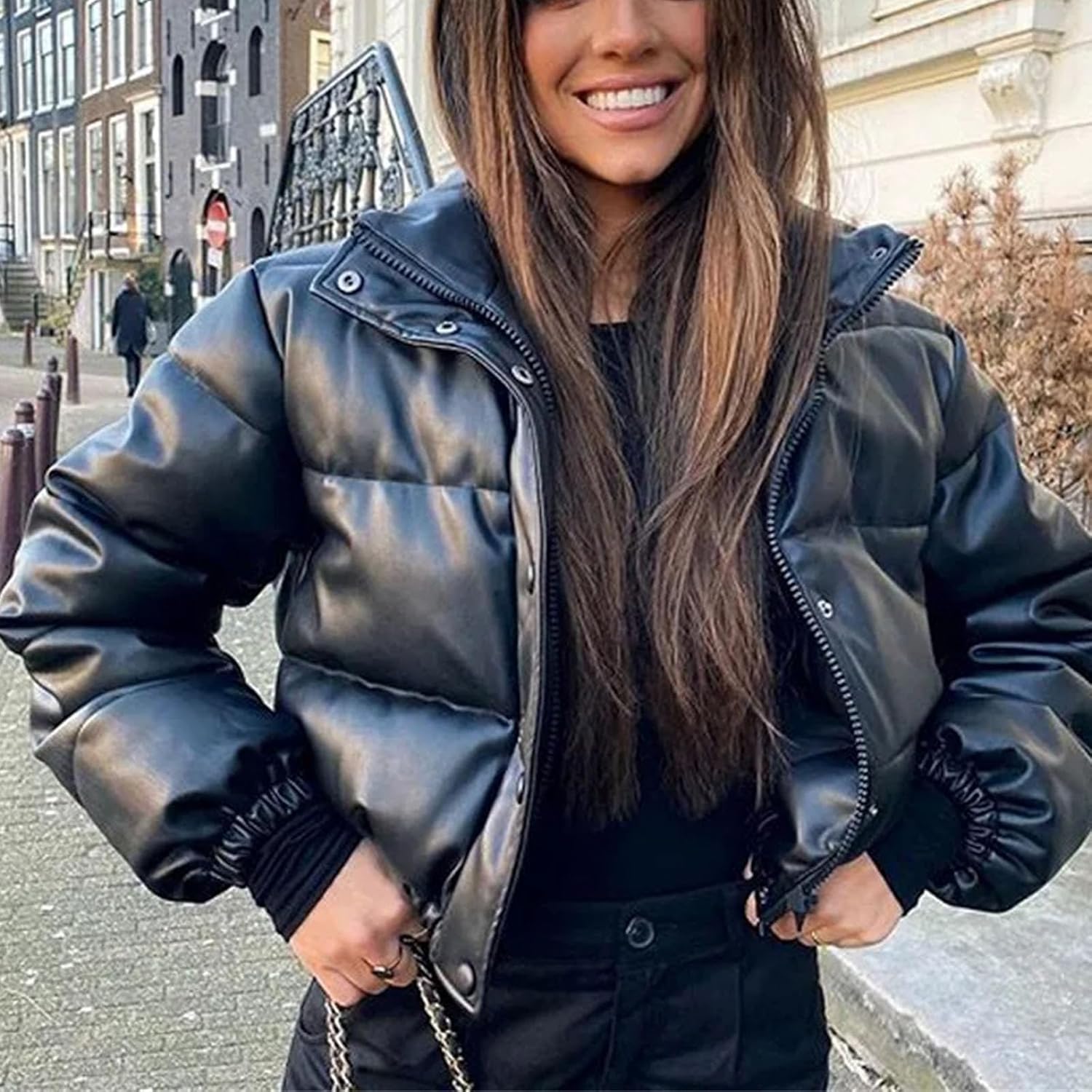 Winter Warm Thick PU Leather Coats Women Short Parkas Fashion Black Cotton Padded Lady Down Jacket Zipper Clothes - Image 2