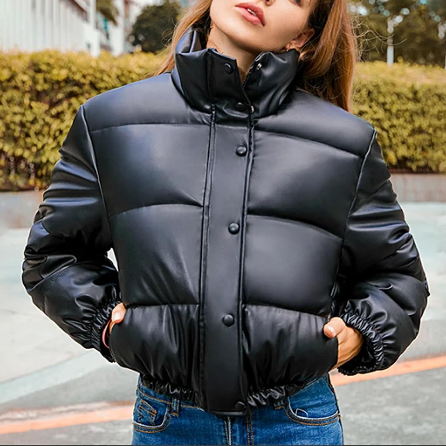 Winter Warm Thick PU Leather Coats Women Short Parkas Fashion Black Cotton Padded Lady Down Jacket Zipper Clothes - Image 4