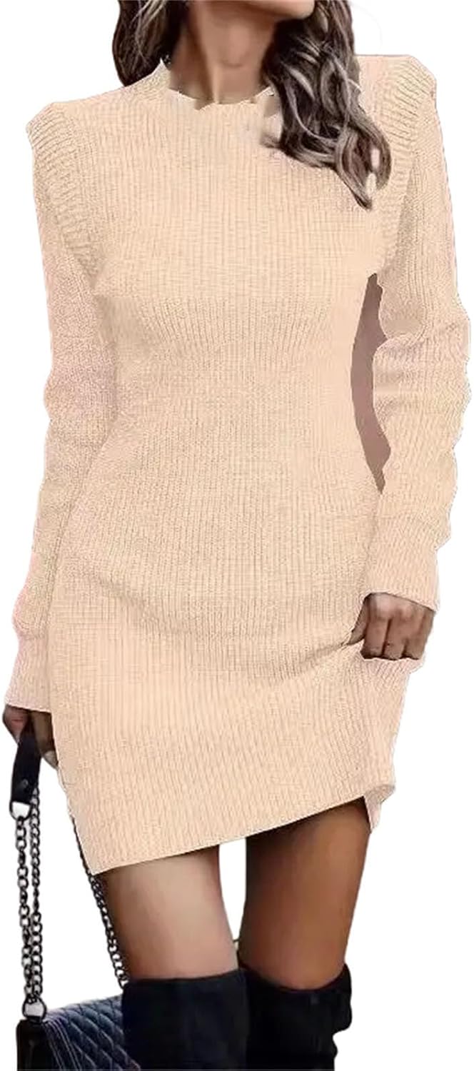 Winter Women's Clothing Fashionable Temperament Sexy Round Neck Long Sleeved Hip Hugging Sweater Women's Dress - Image 27