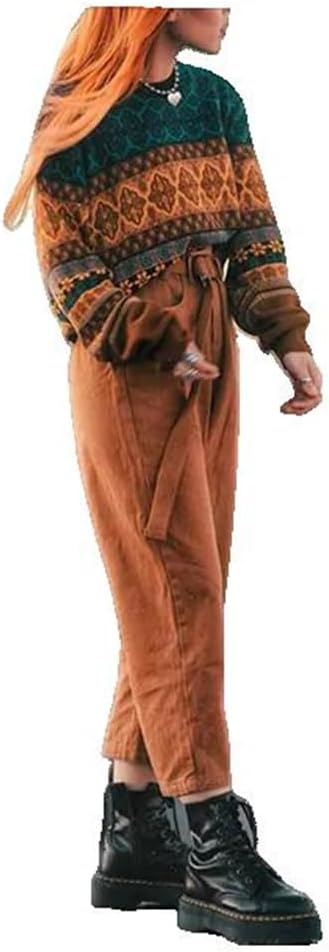 Woman Short Sweater Retro Chic Color Winter Young Girls Warm Clothing Pattern Pullover Women