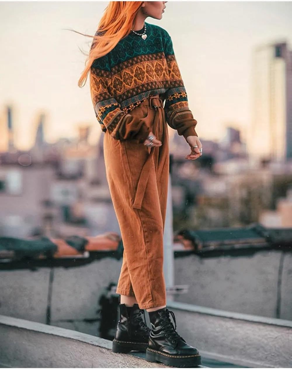 Woman Short Sweater Retro Chic Color Winter Young Girls Warm Clothing Pattern Pullover Women - Image 6