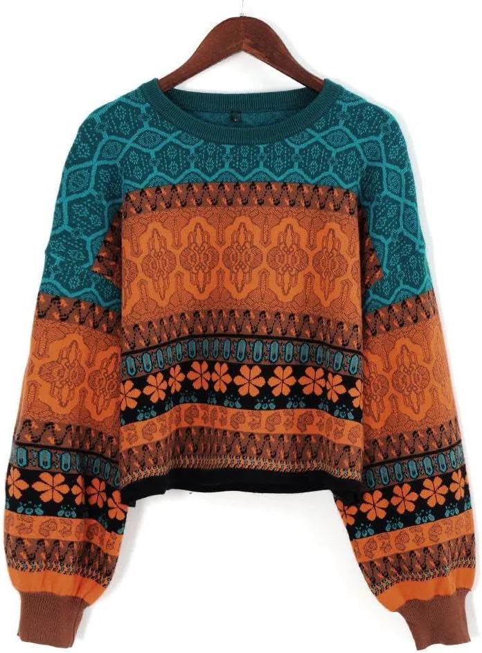 Woman Short Sweater Retro Chic Color Winter Young Girls Warm Clothing Pattern Pullover Women - Image 2