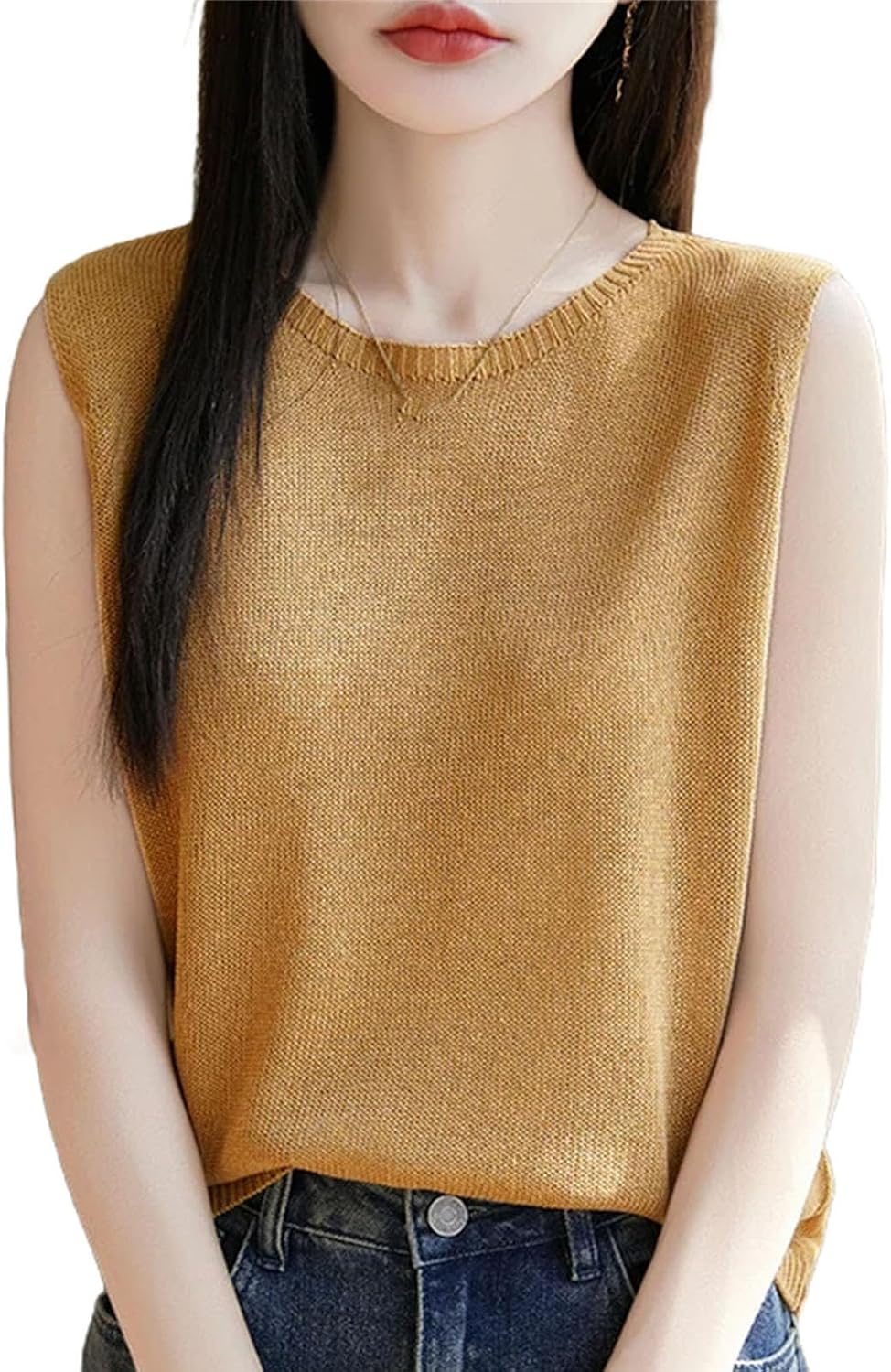 Women Thin Fine Spun Sleeveless T-Shirt O-Neck Solid Color Top Women' s Clothes Fashion Casual Sleeveless Sweater - Image 10