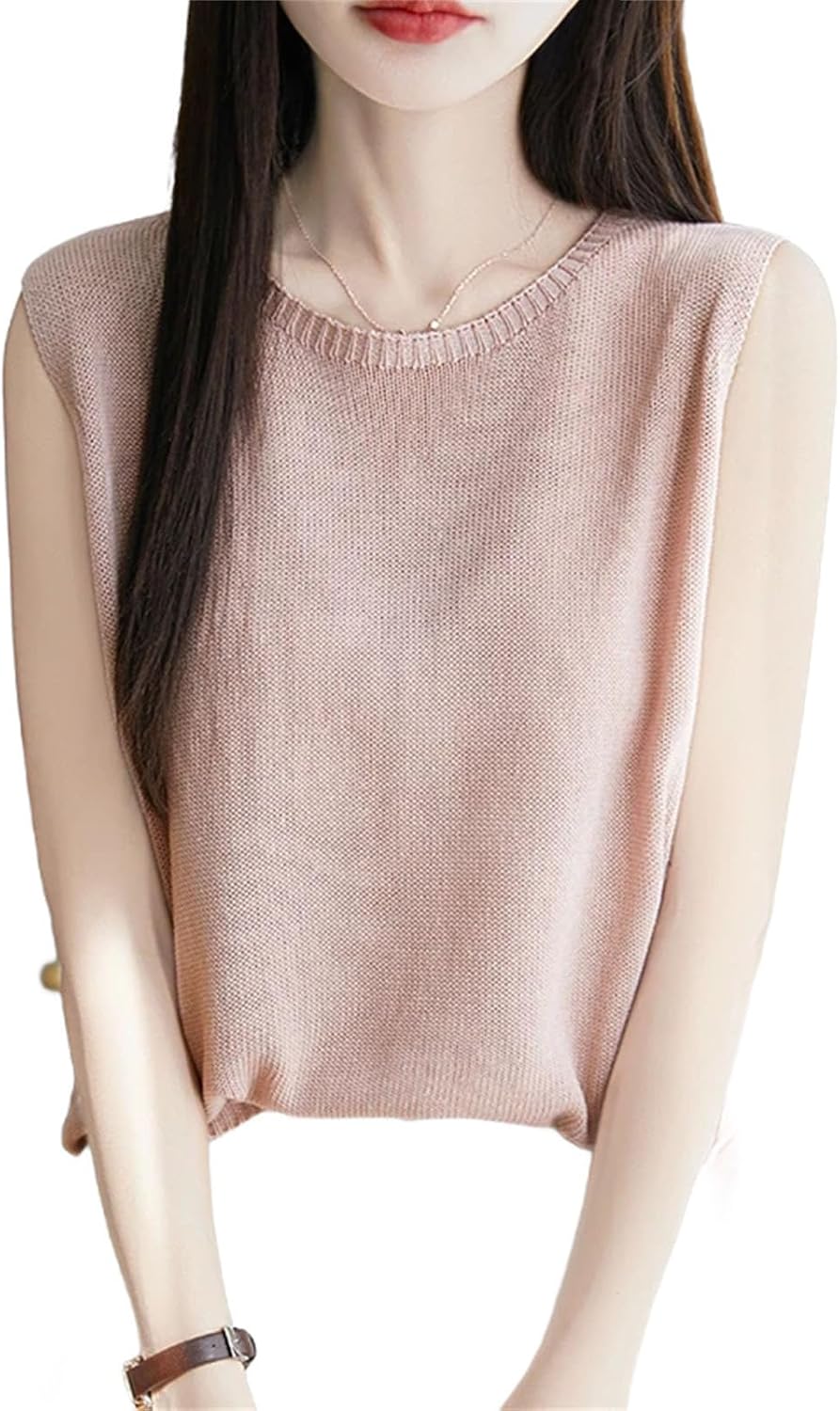 Women Thin Fine Spun Sleeveless T-Shirt O-Neck Solid Color Top Women' s Clothes Fashion Casual Sleeveless Sweater - Image 8