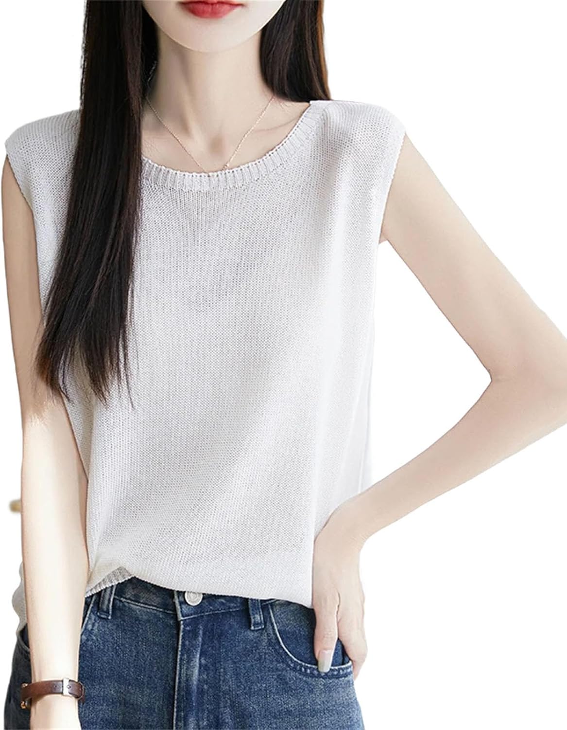 Women Thin Fine Spun Sleeveless T-Shirt O-Neck Solid Color Top Women' s Clothes Fashion Casual Sleeveless Sweater - Image 11