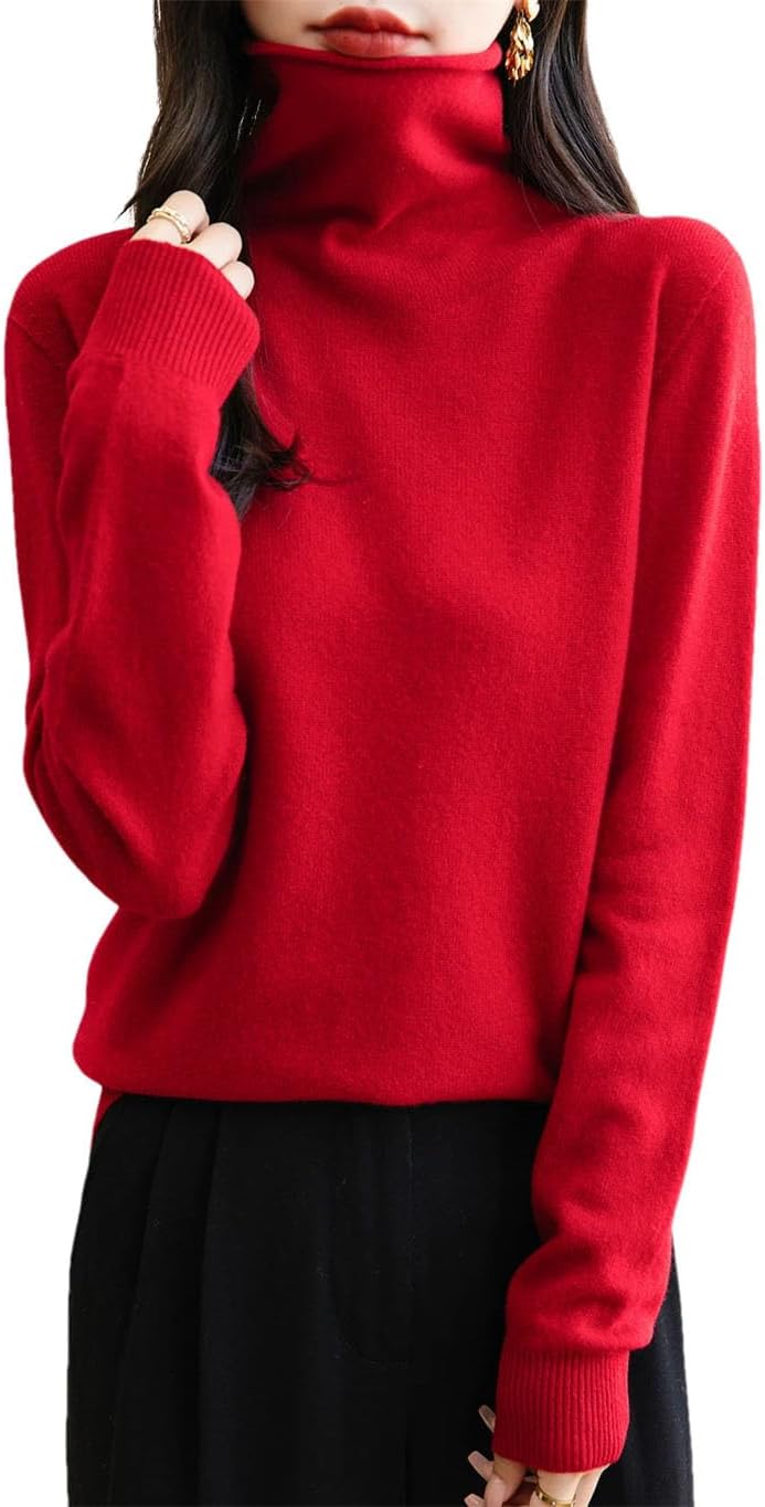 Women's 100% Merino Wool Sweater Long Sleeve Turtleneck Tops Vintage Knitted Pullover Fashion Clothing - Image 11
