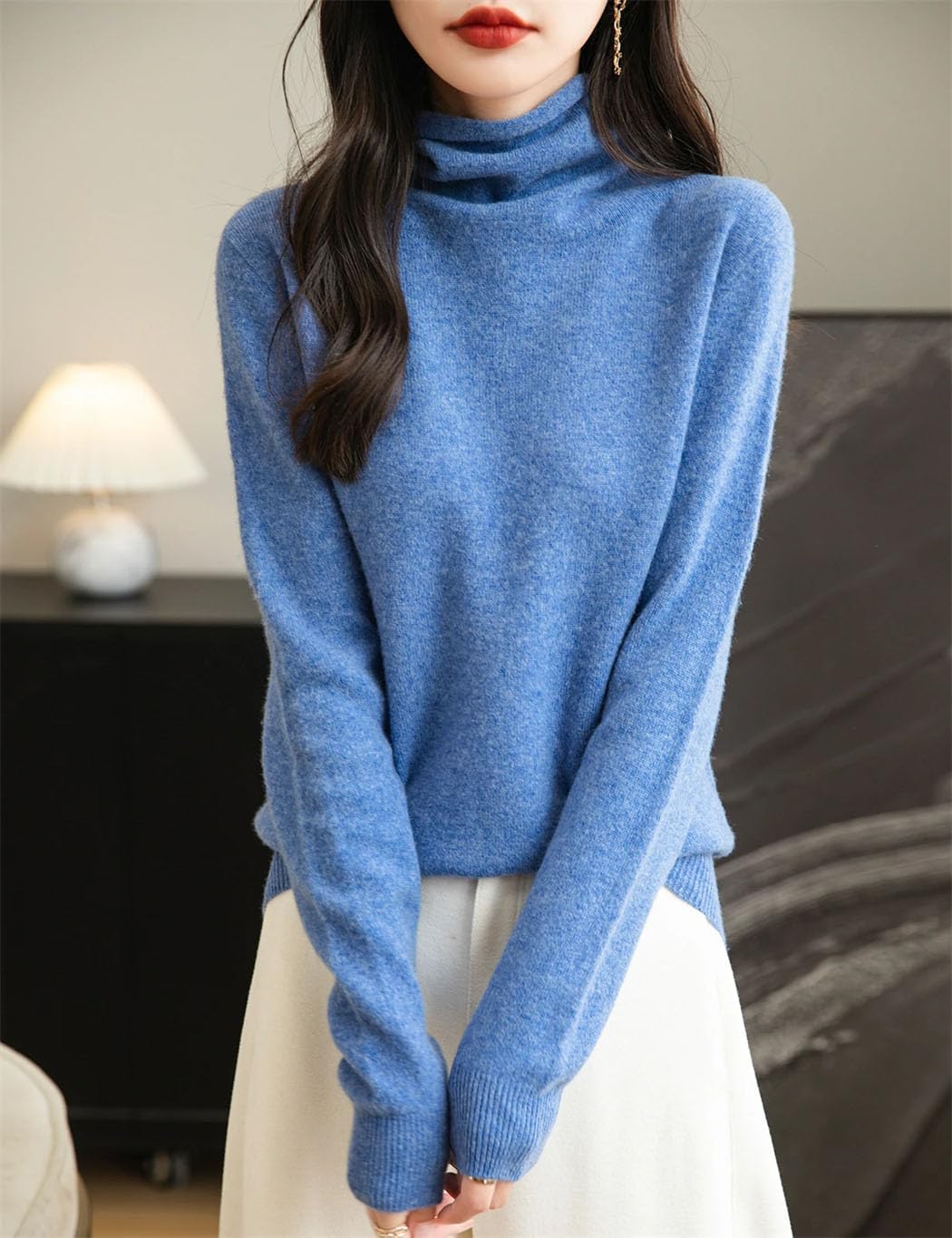 Women's 100% Merino Wool Sweater Long Sleeve Turtleneck Tops Vintage Knitted Pullover Fashion Clothing - Image 6