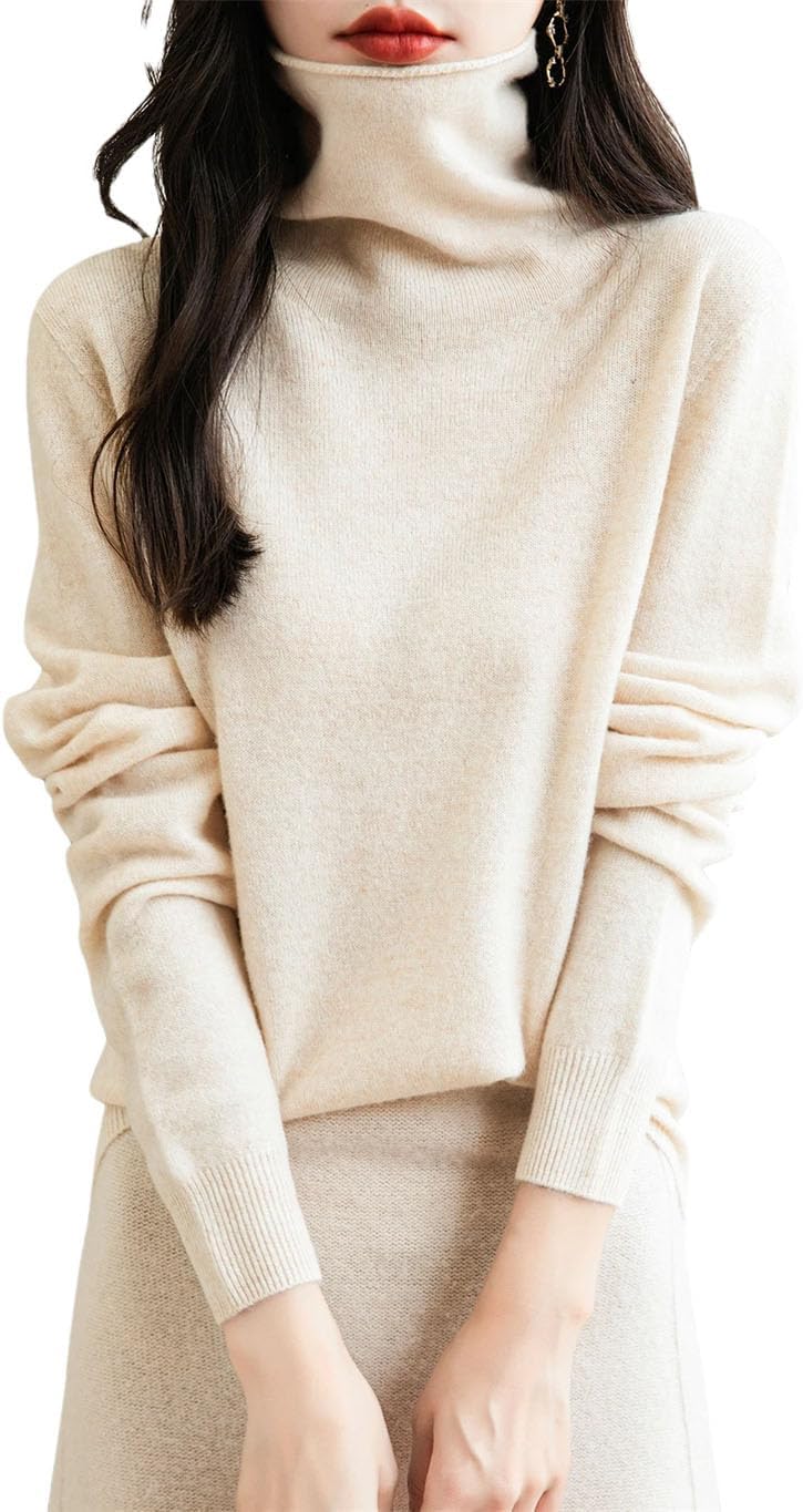 Women's 100% Merino Wool Sweater Long Sleeve Turtleneck Tops Vintage Knitted Pullover Fashion Clothing - Image 13