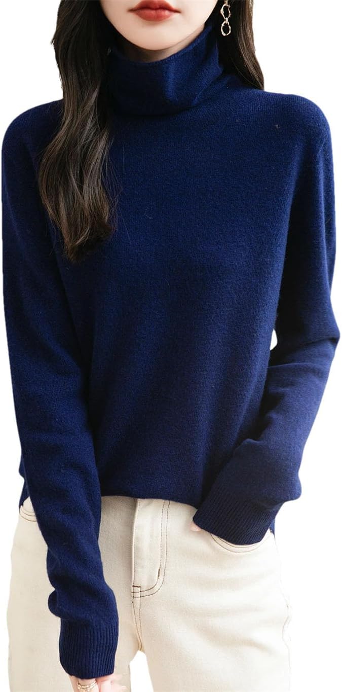 Women's 100% Merino Wool Sweater Long Sleeve Turtleneck Tops Vintage Knitted Pullover Fashion Clothing - Image 18