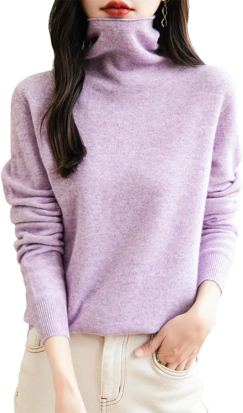 Women's 100% Merino Wool Sweater Long Sleeve Turtleneck Tops Vintage Knitted Pullover Fashion Clothing - Image 10