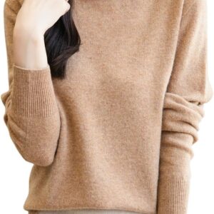 Women's 100% Merino Wool Sweater Long Sleeve Turtleneck Tops Vintage Knitted Pullover Fashion Clothing
