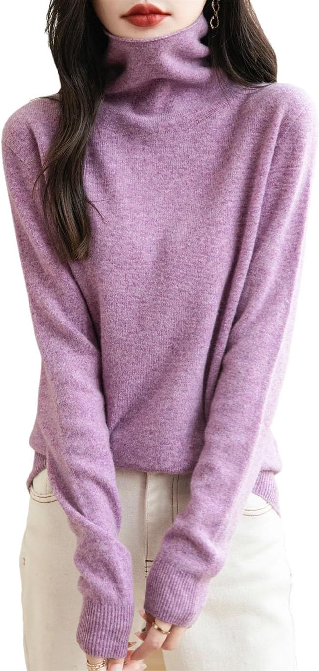 Women's 100% Merino Wool Sweater Long Sleeve Turtleneck Tops Vintage Knitted Pullover Fashion Clothing - Image 19