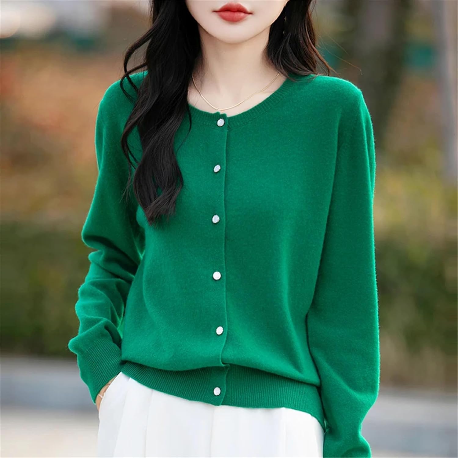 Women's Clothing Merino Wool Cardigan Spring O-Neck Cashmere Knitted Fashionable Sweater Jacke - Image 5
