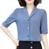 Women's Clothing Solid Color Button Lantern Short Sleeveturn-Down Collar Chiffon Cardigan Shirt Fashionable Sweet Tops